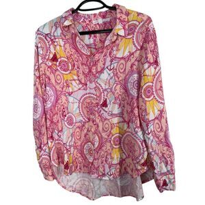 Jane + Delancey Womens Nautical Button up Top Sz M Vacation Beachy Novelty